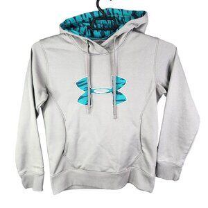 Womens Under Armour Storm Hoodie Sweatshirt Gray & Teal Logo Long Sleeve Size M